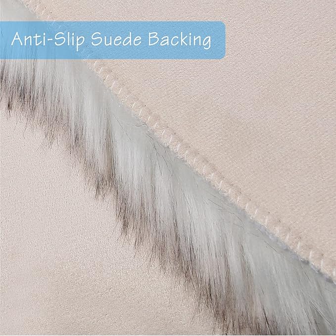 duduta White Black Faux Sheepskin Fur Rug 3x5 ft, Fluffy Shag Bedroom Dorm - Image 4
