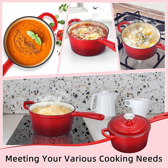 HaSteeL 3 QT Cast Iron Saucepan, Enamel dutch oven