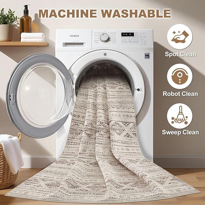Nakagishi 10x12 Area Rugs Living Room: Washable Boho Large Neutral Soft - Image 2