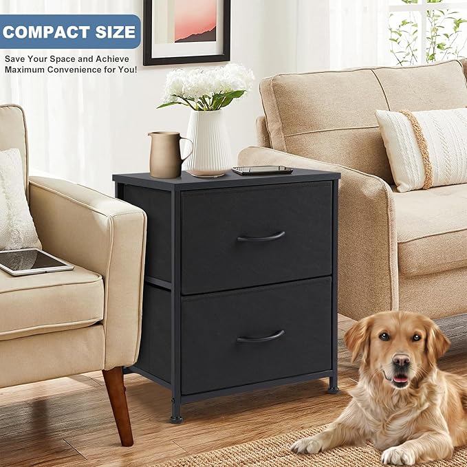 DUMOS Nightstand Small Dresser with 2 Fabric Drawers Side Tables Bedroom End ...