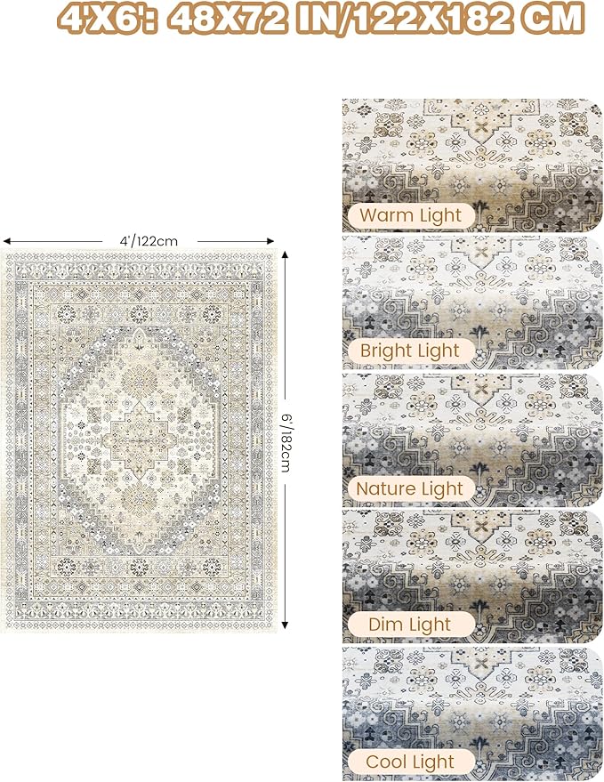 4x6 Area Rugs for Living Room, Non-Slip Backing Small Kids Rugs for Bedroom - Image 2