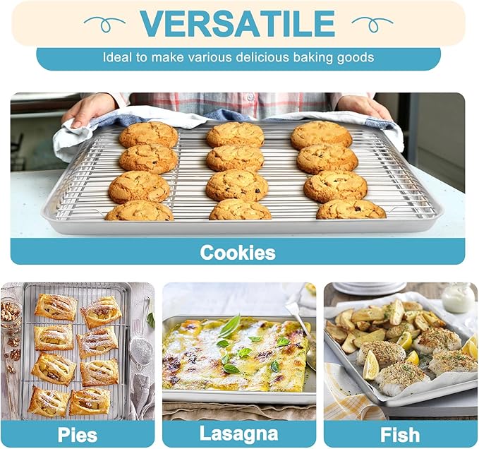 TeamFar Baking Sheet with Rack Set, 17.6/16/12.5 Inch Stainless Steel Cookie