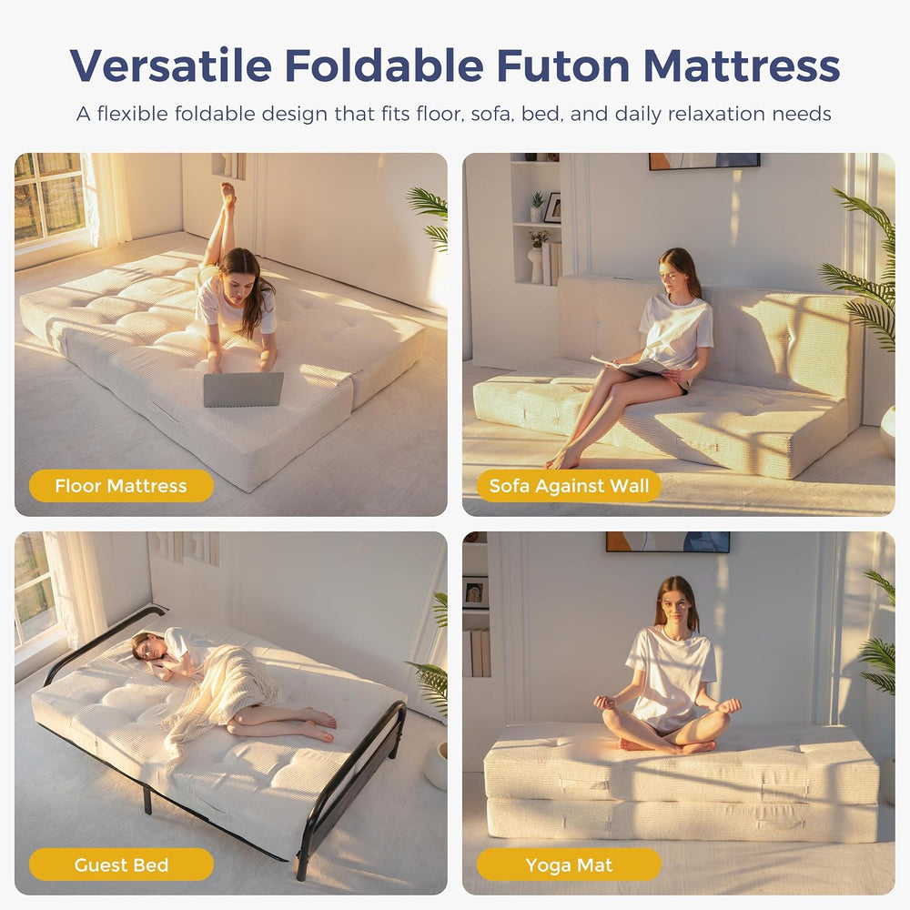 MAXYOYO Foldable Mattress, 8-Inch Tufted Futon Mattress with Handles