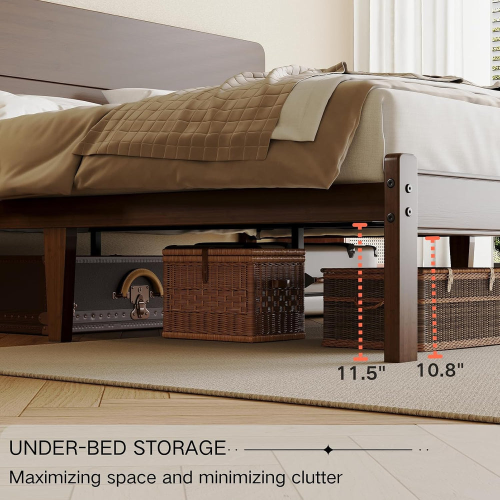 14" Solid Bamboo Wood Full Size Platform Bed Frame with Headboard