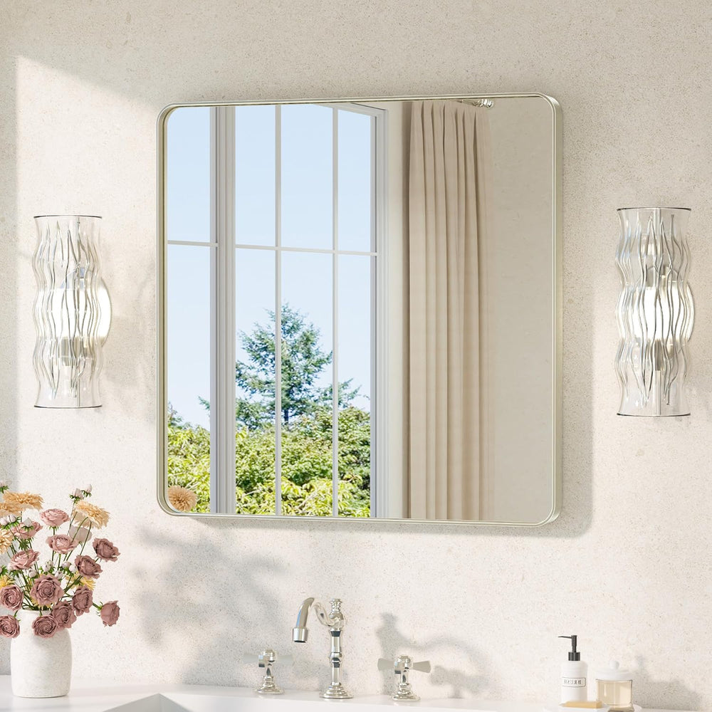 TETOTE Brushed Nickel Bathroom Mirror 30 x 30 Brushed Nickel Metal Framed Bat...