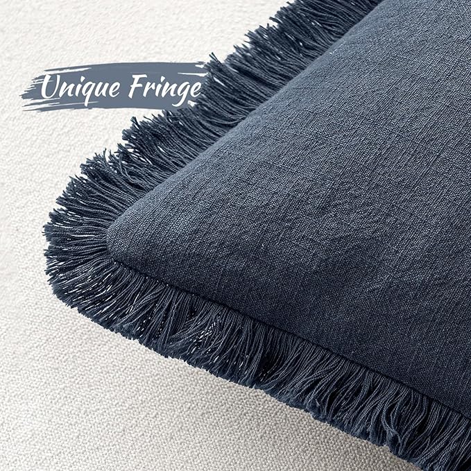 MIULEE Decorative Throw Pillow Covers Neutral Linen Fringe Throw Pillows Set of - Image 3