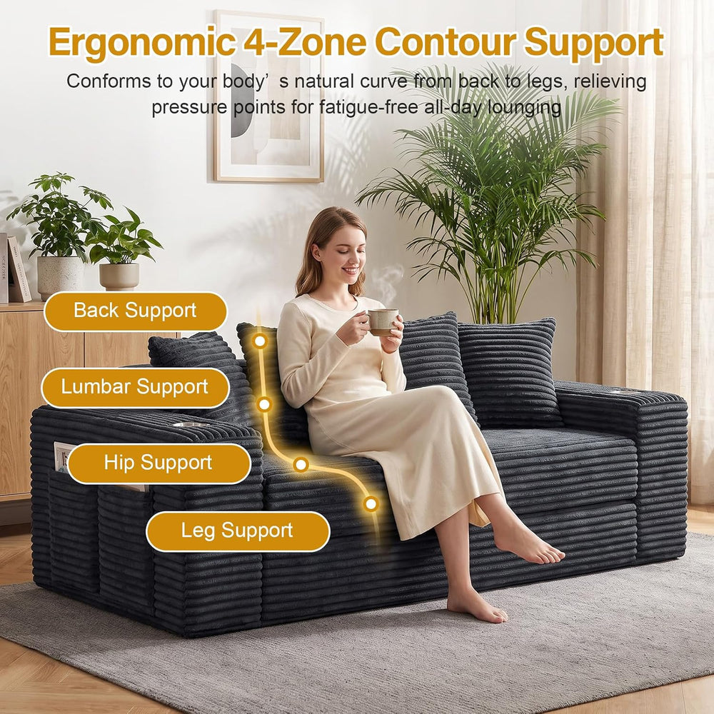 77" Convertible Futon Sofa Bed, Boneless Couch for Living Room (Grey )