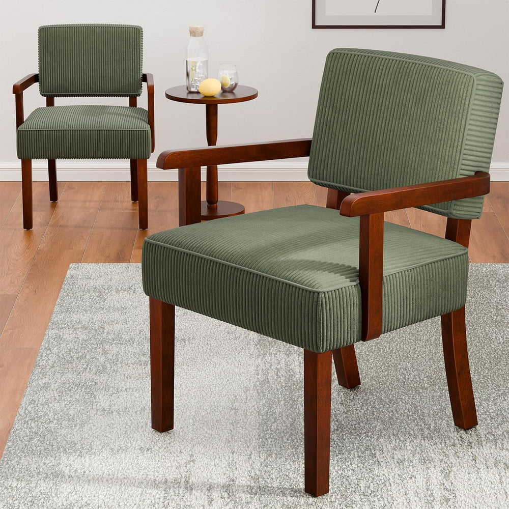 FAGAGA Corduroy Accent Chairs Set of 2, 2 Solid Wood Armchairs with Table