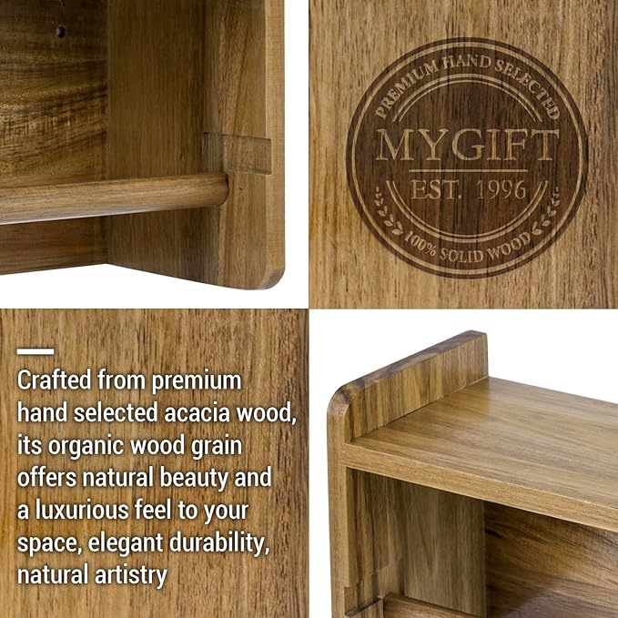 MyGift Hanging Paper Towel Roll Holder, Premium Acacia Solid Wood Farmhouse