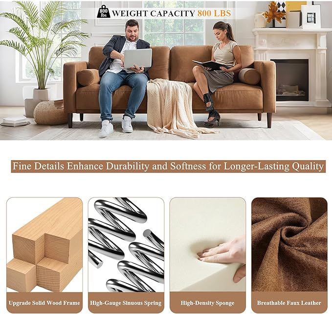HIFIT 79" Sofa Couches for Living Room Mid-Century Modern Decor Faux Lea...