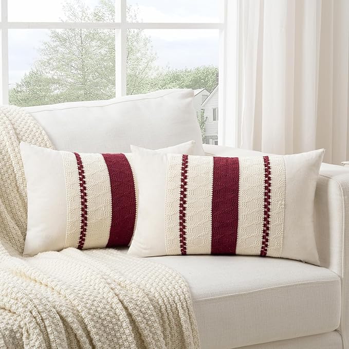 Fancy Homi Set of 1 Burgundy Boho Long Lumbar Decorative Throw Pillow Cover - Image 2