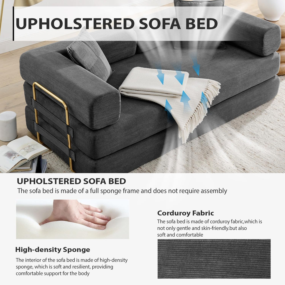 Convertible Folding Sofa Bed, Modern Futon Sleeper Sofa Fold Out Couch Bed wi...