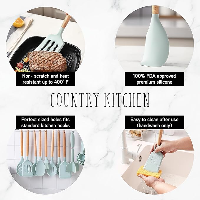 Country Kitchen Non Stick Silicone Utensil Set - Image 2