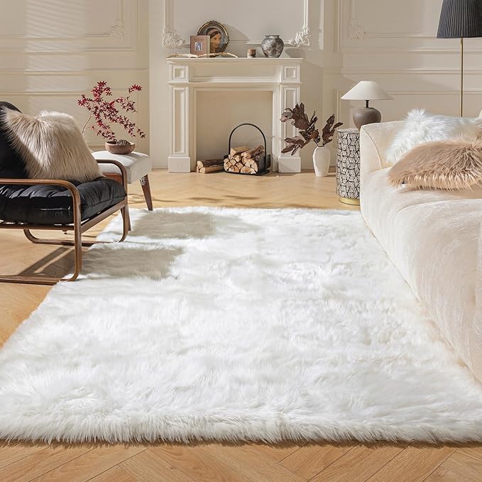 Ashler Faux Fur Rug, Fluffy Shaggy Area Rug Ultra Soft 5 x 7 Feet Rectangle Fur by AshlerHomeDeco