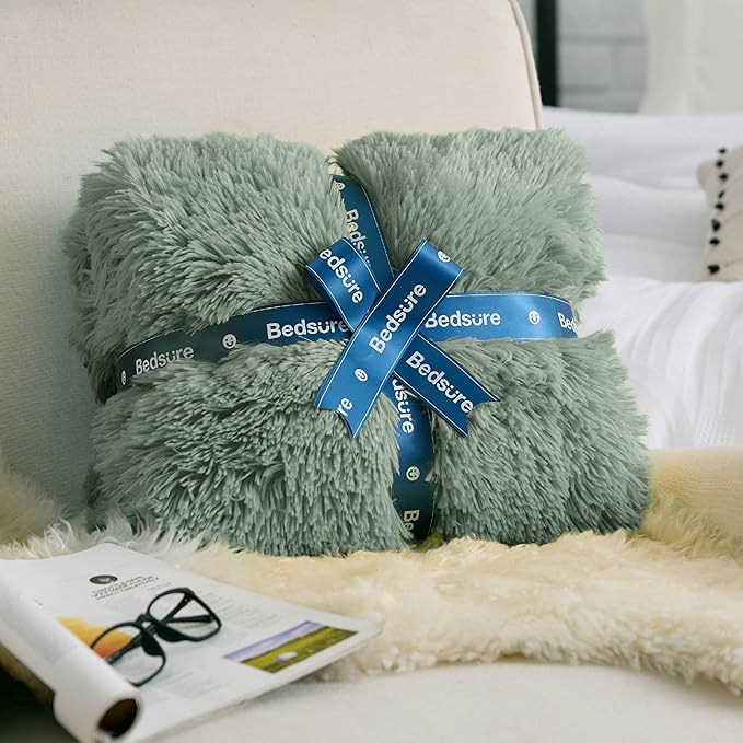 Bedsure GentleSoft Fluffy Sage Green King Size Blanket - Image 8