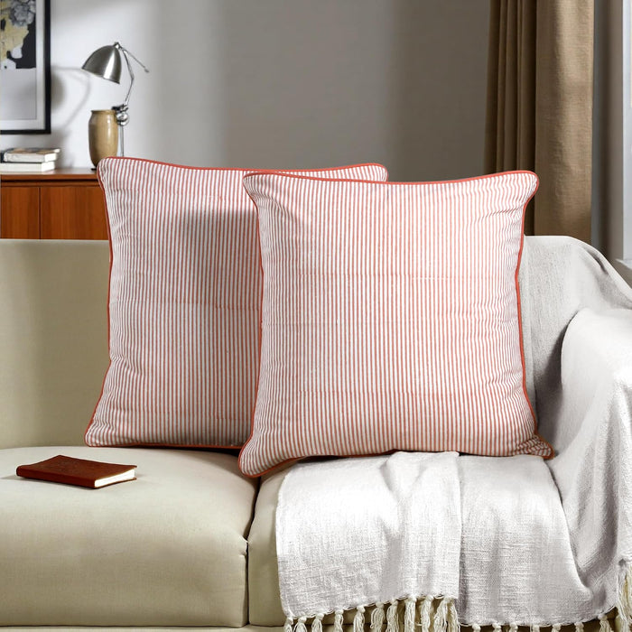 Ridhi Pink Stripe Hand Block Print Pillow Covers, 20" x 20", 2-Pack