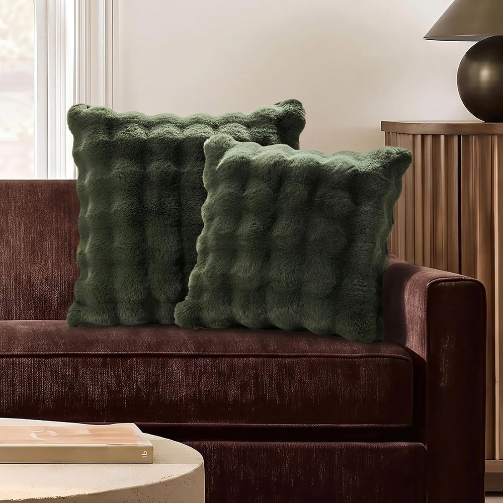 EverGrace Decorative Bubble Faux Fur Throw Pillow Cover, 20x20, Green