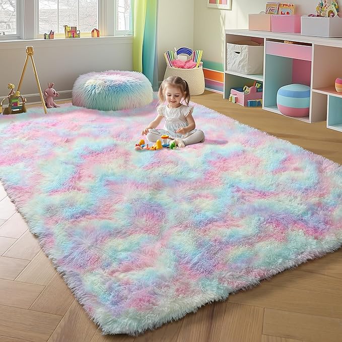 ONASAR Rainbow Area Rugs for Living Room, 5x8 Fluffy Girls Bedroom Rug - Image 8