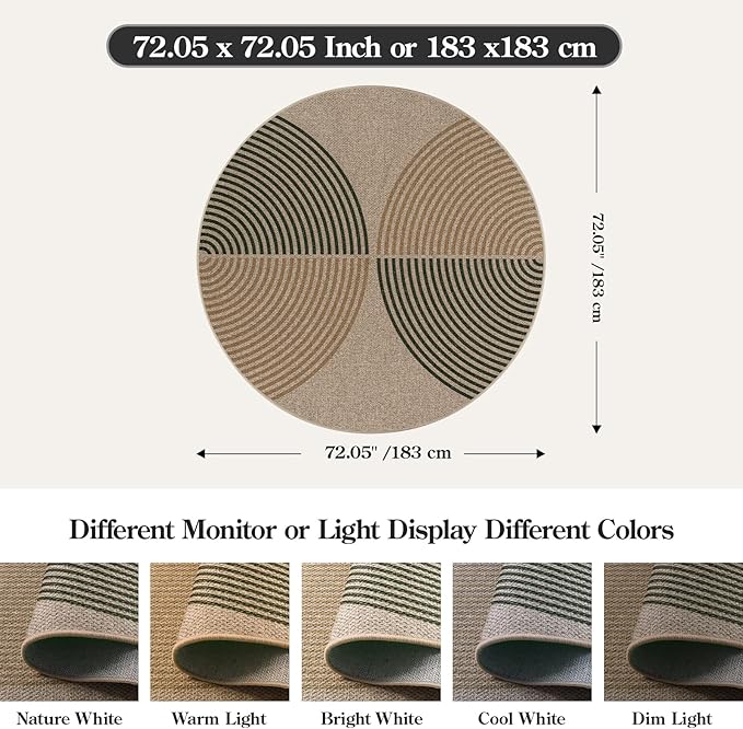 Lahome Enfys Modern Rainbow Round Rug, 6ft Easy Jute Circle Patio Rug Washable - Image 2