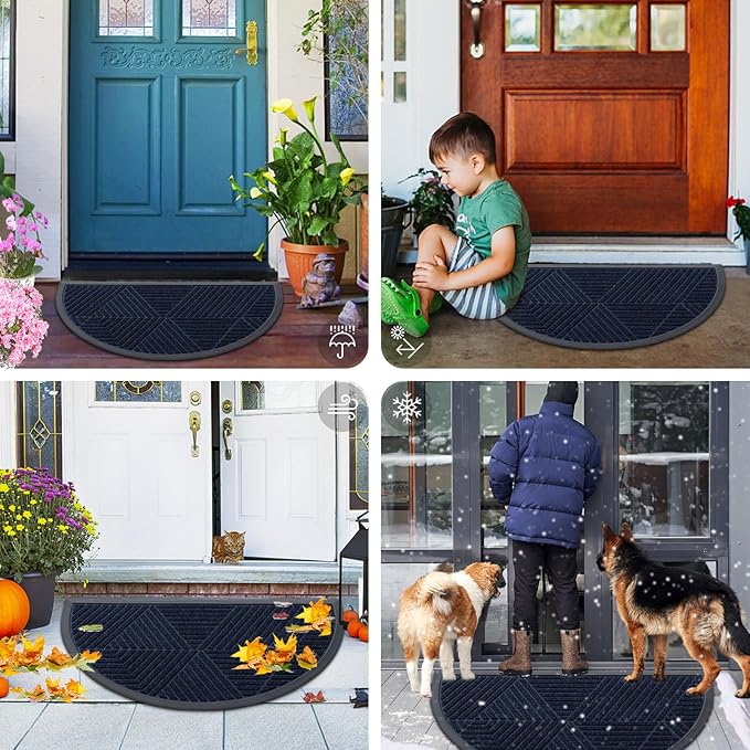 Smiry Half Circle Front Door Mat Outside Entrance, Heavy Duty Sturdy Natural - Image 7