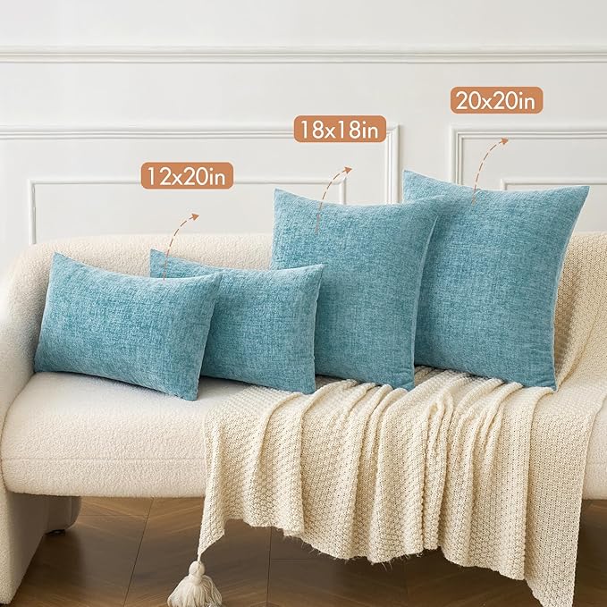 MIULEE Pack of 2 Smoke Blue Throw Pillow Covers 16x16 Inch Soft Chenille Pillow - Image 4