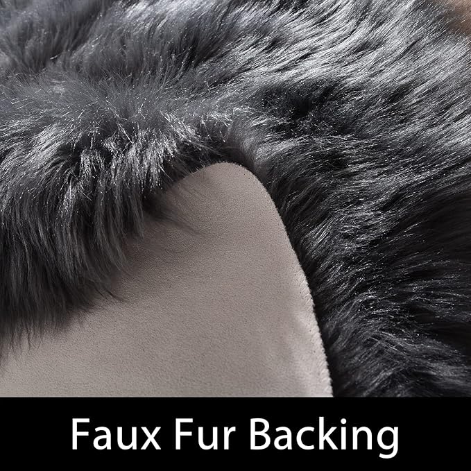 Latepis Dark Grey Rugs for Living Room Sofa 5x6.7 Faux Sheepskin Rug for - Image 3