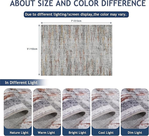 5x7 Area Rugs - Ultra-Thin Washble Rugs, Non-Slip Low Pile Abstract Print Rugs - Image 2