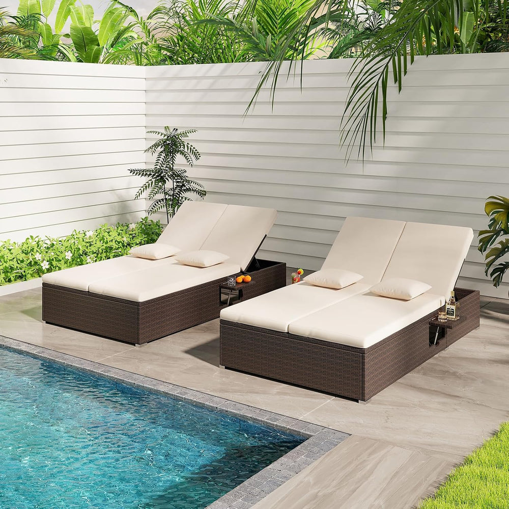 Tangkula Outdoor Rattan Daybed with 6-Level Adjustable Backrests, 2-Person Ad...