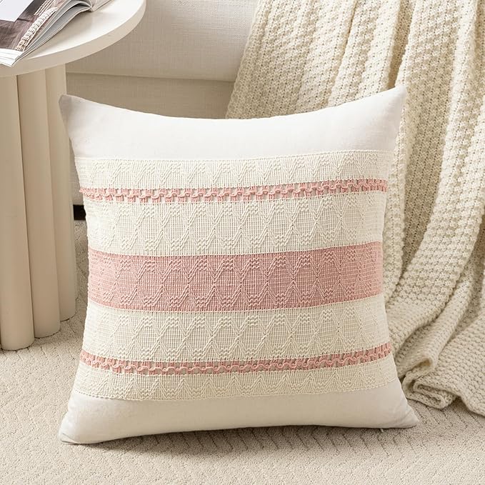 Fancy Homi Set of 1 Boho Pink Decorative Throw Pillow Cover 18x18 Inch by Fancy+Homi