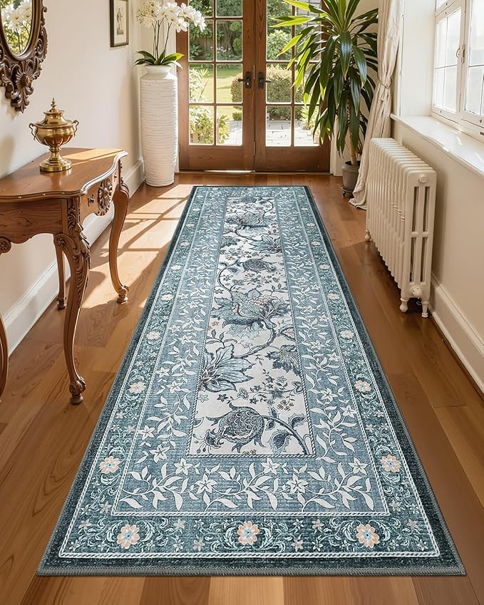 GarveeHome Provence Misty Blue 2.5 x 8 Washable Kitchen Runner Rugs Non Slip by GarveeHome