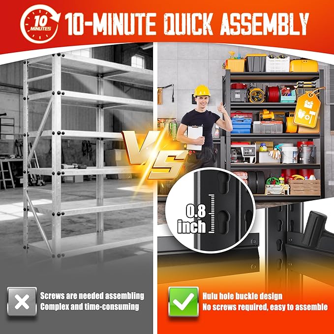 71"H-32"W-14"DGarage Shelving-5 Tier Garage Storage Shelves, Adjustable Heavy - Image 5