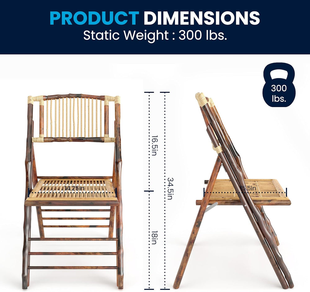 Flash Furniture Folding Bohemian Bamboo Chairs with Curved Backs, Modern Bamb...