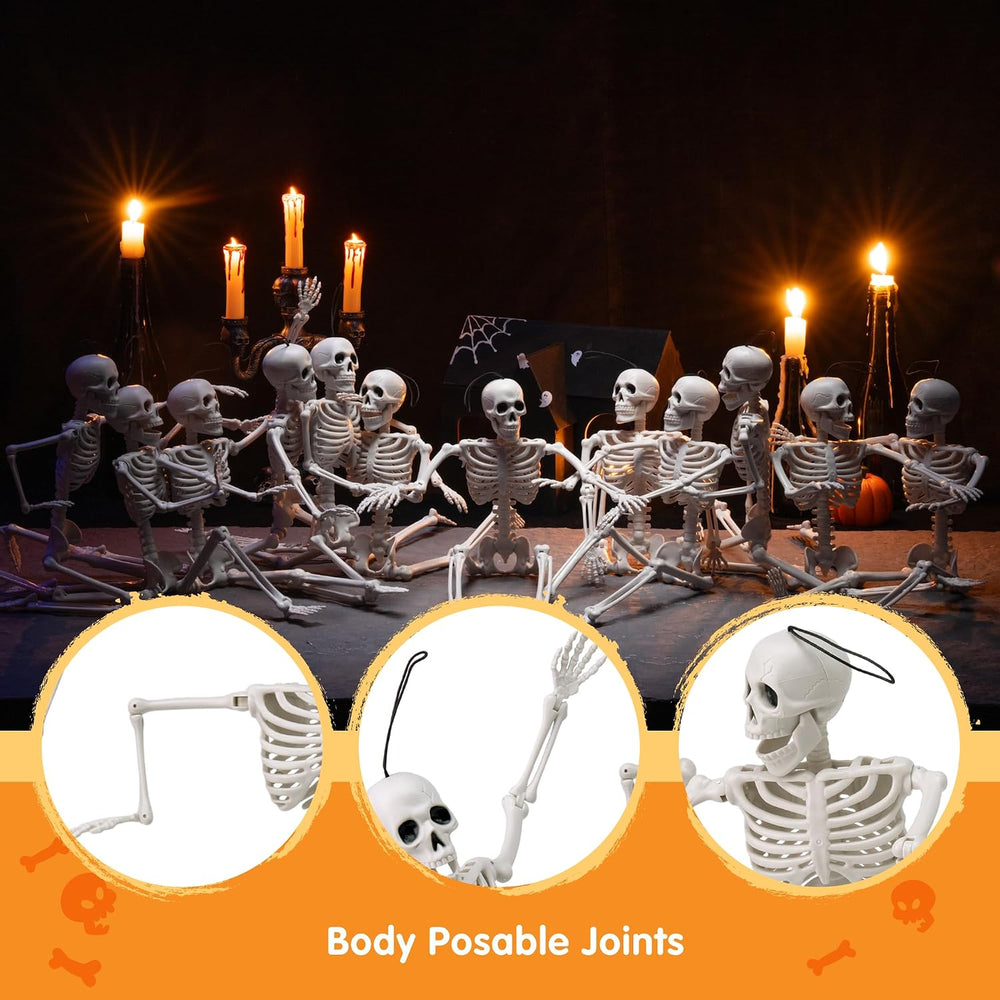 JOYIN 12 PCS 16" Halloween Skeleton Decor, Full Body Movable Stayable Jo...