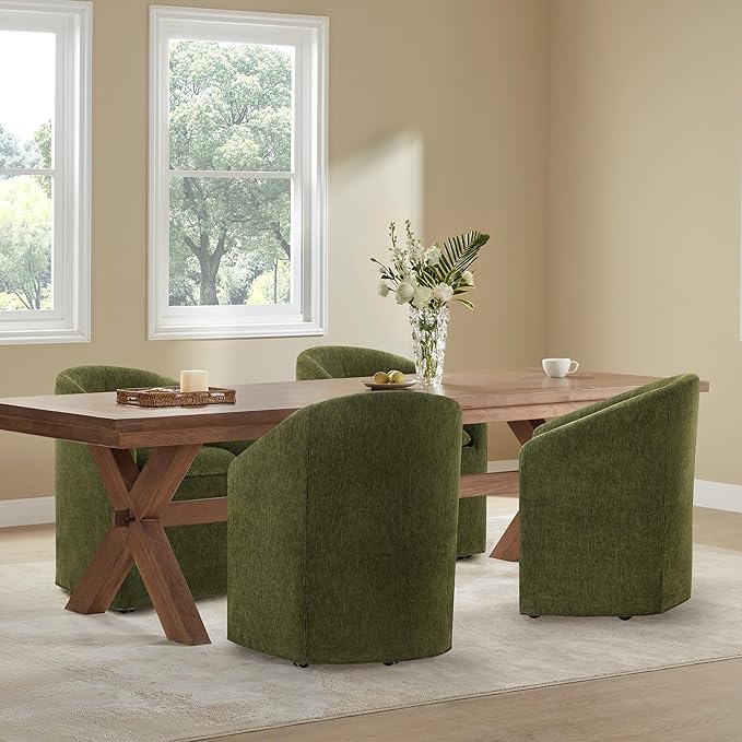 Upholstered Dining Chairs with Casters, Washable Cover Modern Dining Room Cha...