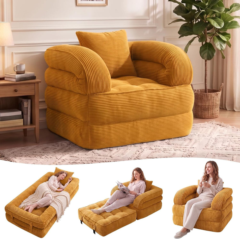 Folding Sofa Bed, Convertible Sleeper Chair with Pillow for Bedroom