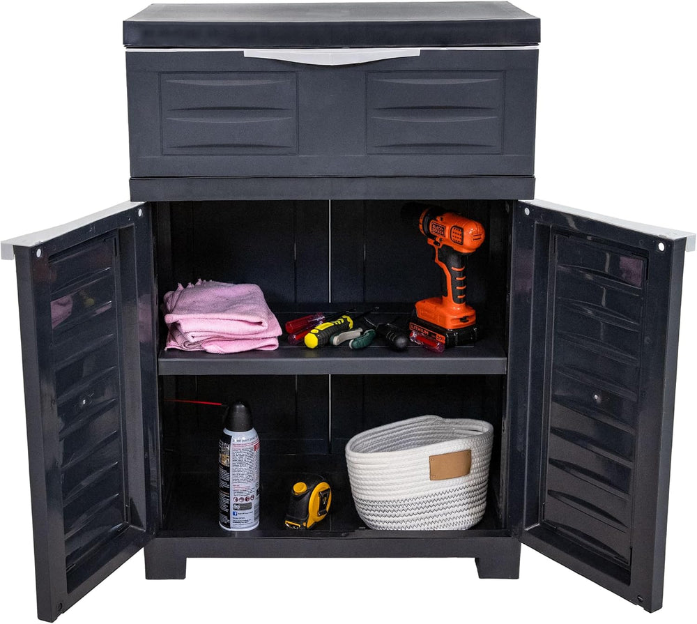 Sunnydaze 34.5" Garage Storage Cabinet with Adjustable Shelf, Charcoal