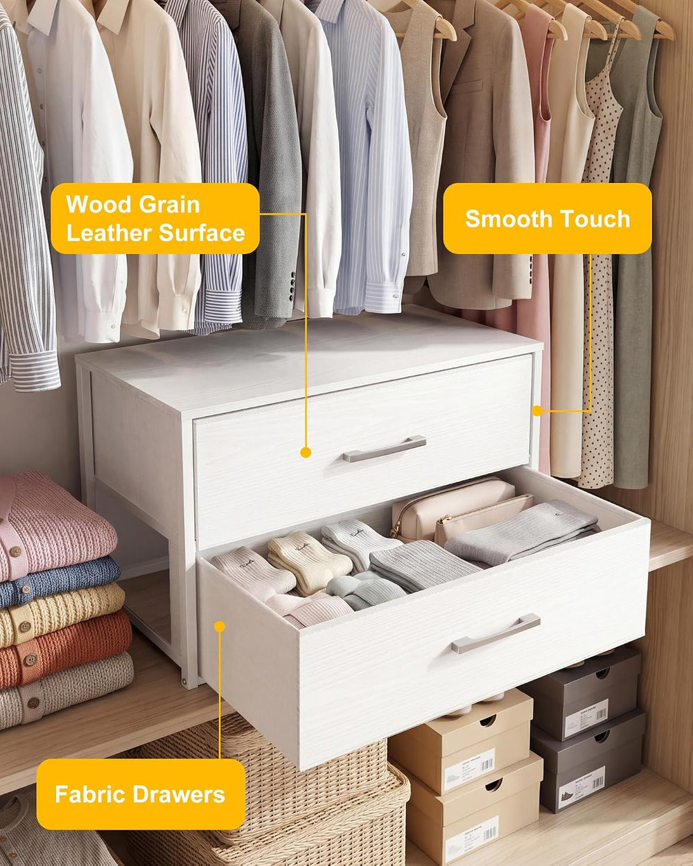 Fixwal Closet Drawers for Clothes, 1 Pack, 2 Drawers Dresser, 21.2" Wide