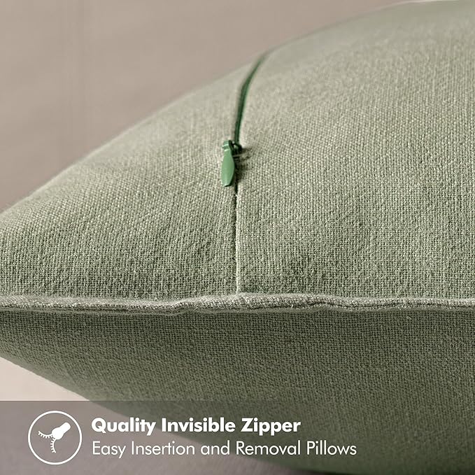 MIULEE Decorative Linen Euro Sham Pillow Covers 24x24 Sage Green ​Boho - Image 3