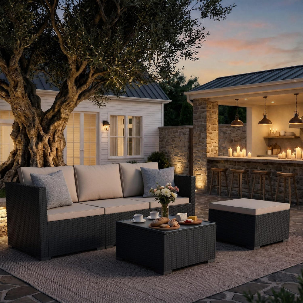Skyfish Patio Furniture Set - Wide Armrests - All-Weather 5 Piece Outdoor Wic...