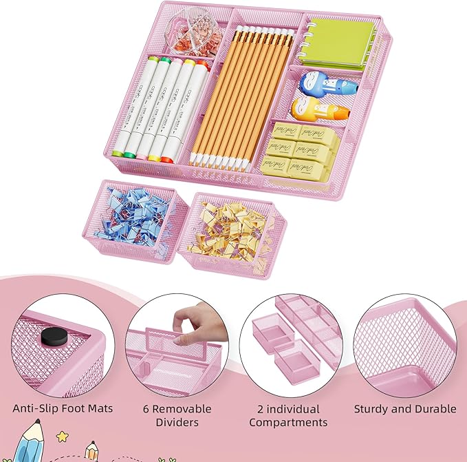 Marbrasse 3 Packs Desk Drawer Organizers, Metal Mesh Dividers - Image 4