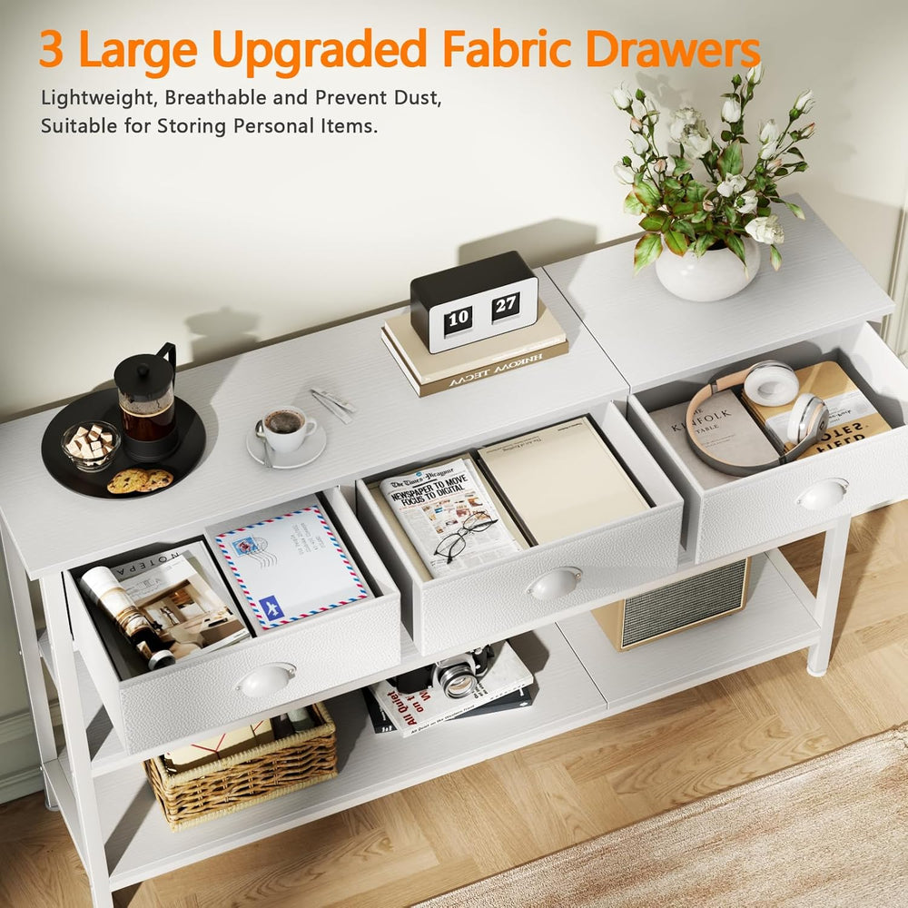 Furologee White Long 47" Console Sofa Table with 3 Drawers, Entryway Tab...