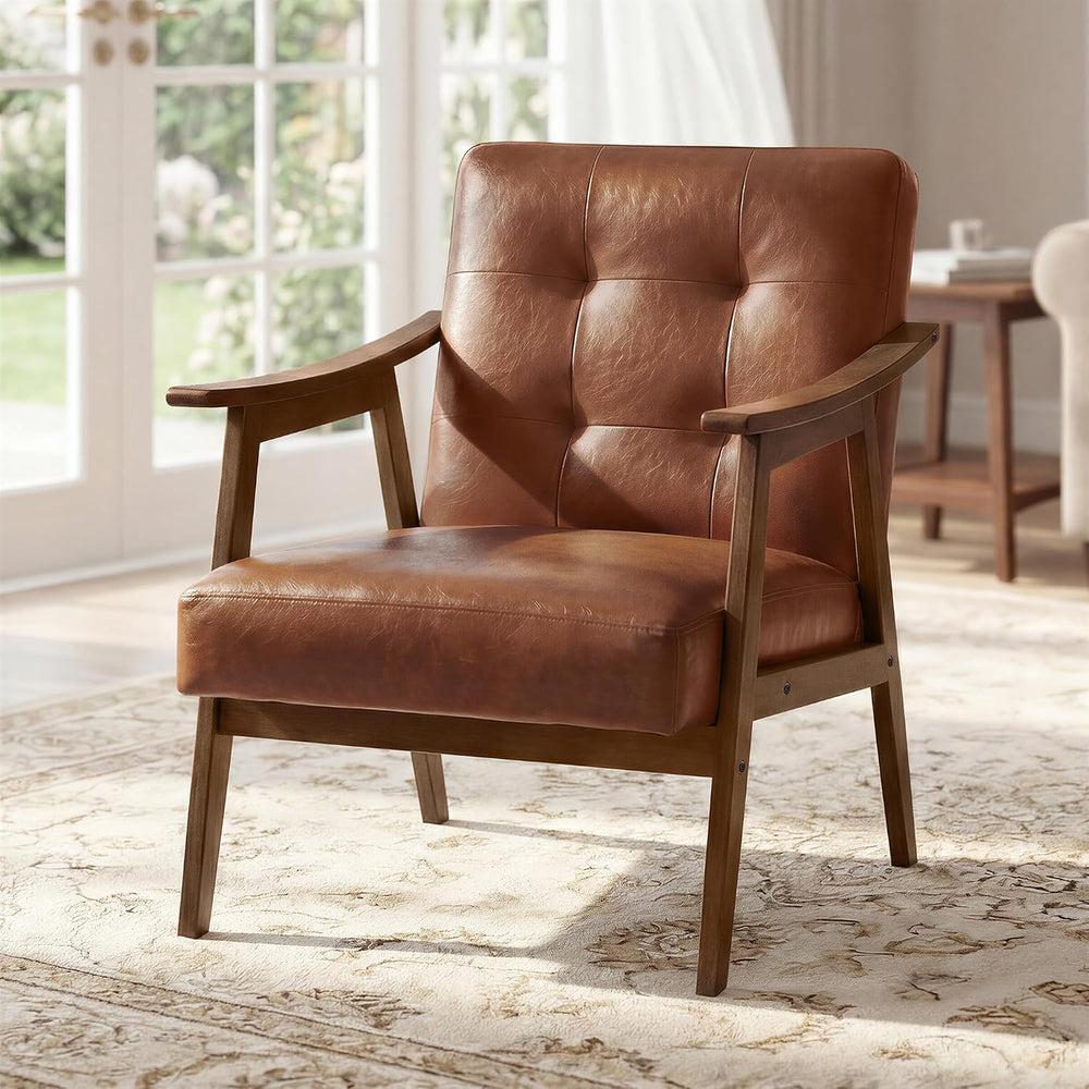 VASAGLE Accent Chair, PU Leather Armchair, Button Tufted, Thick Cushion