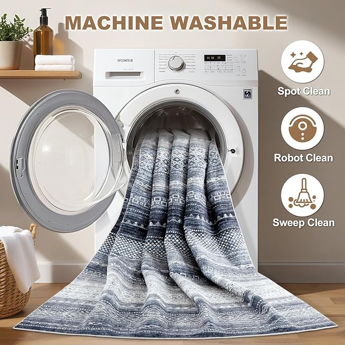 Nakagishi Area Rugs 9x12 Living Room Rug: Washable Boho Large Neutral Modern - Image 2