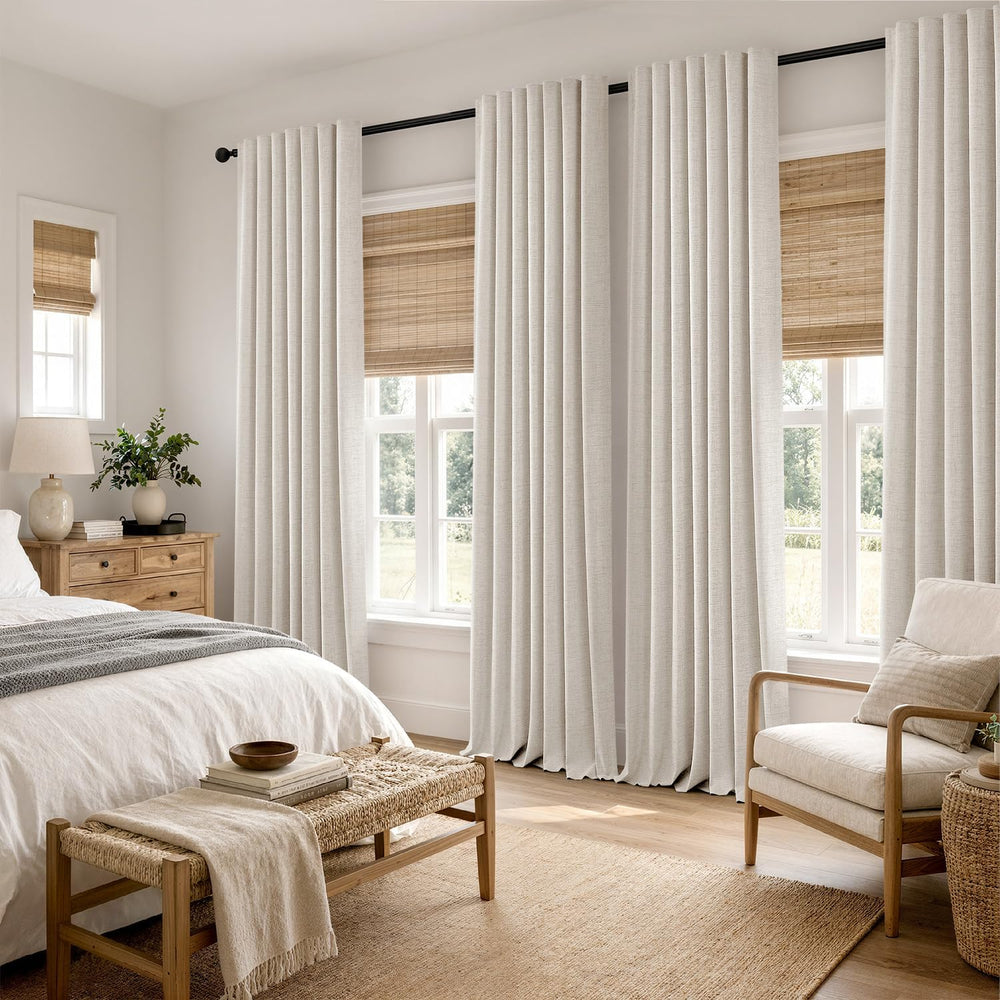 MIULEE 100% Blackout Linen Curtains for Bedroom 42 x 84 Inch Birch 2 Panels