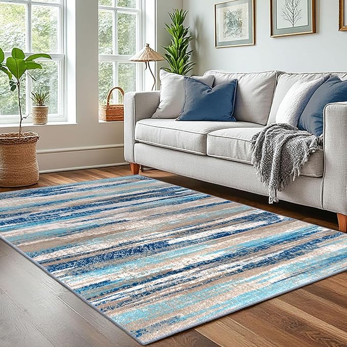 Lansny Modern Abstract 4x6 Living Room Washable Rug Non-Slip Soft Bedroom Area - Image 2