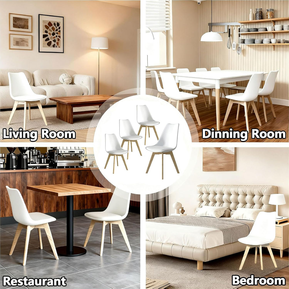 Dining Chairs Set of 4, Modern Leather Kitchen Chairs with Wood Legs | White ...