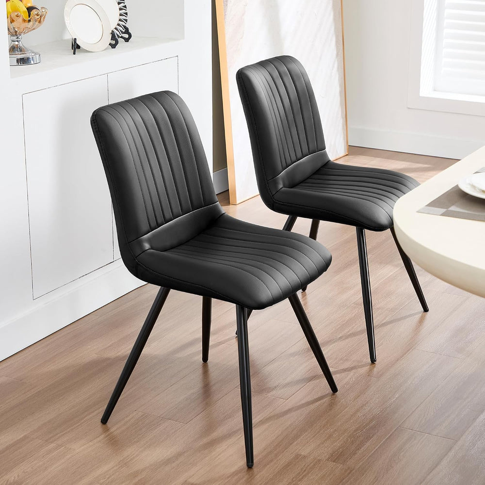 Modern Dining Chairs Set of 2, Dining Chairs with Thick Cushions, PU Leather ...