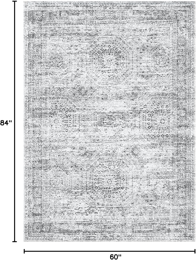5x7 Area Rugs Gray Low Pile Indoor Washable Trendy Faded Style Rugs - Image 2