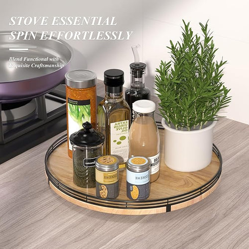 16" Lazy Susan Oak Wood Turntable Organizer - Image 2