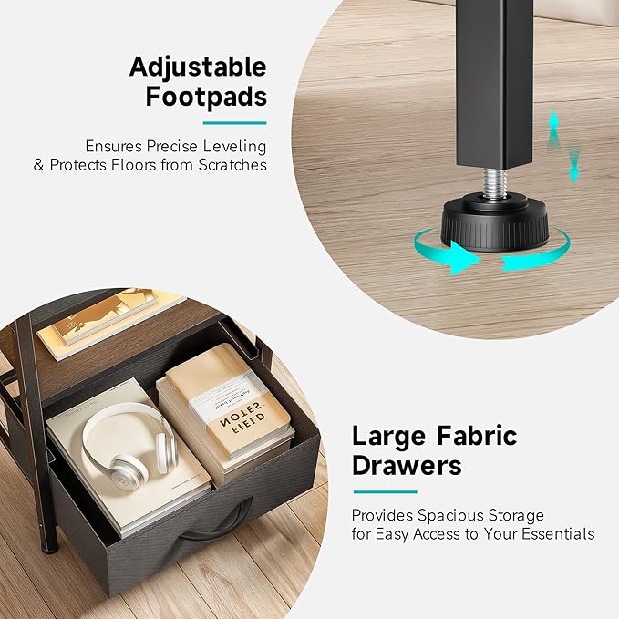 Night Stand Bedside Charger Bedroom - Nightstand with Charging Station & ...